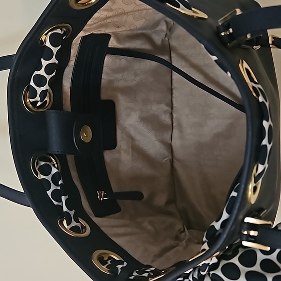 MICHAEL KORS Navy Blue Jet Set Polka Dot Scarf Tote Bag - Picture 12 of 16